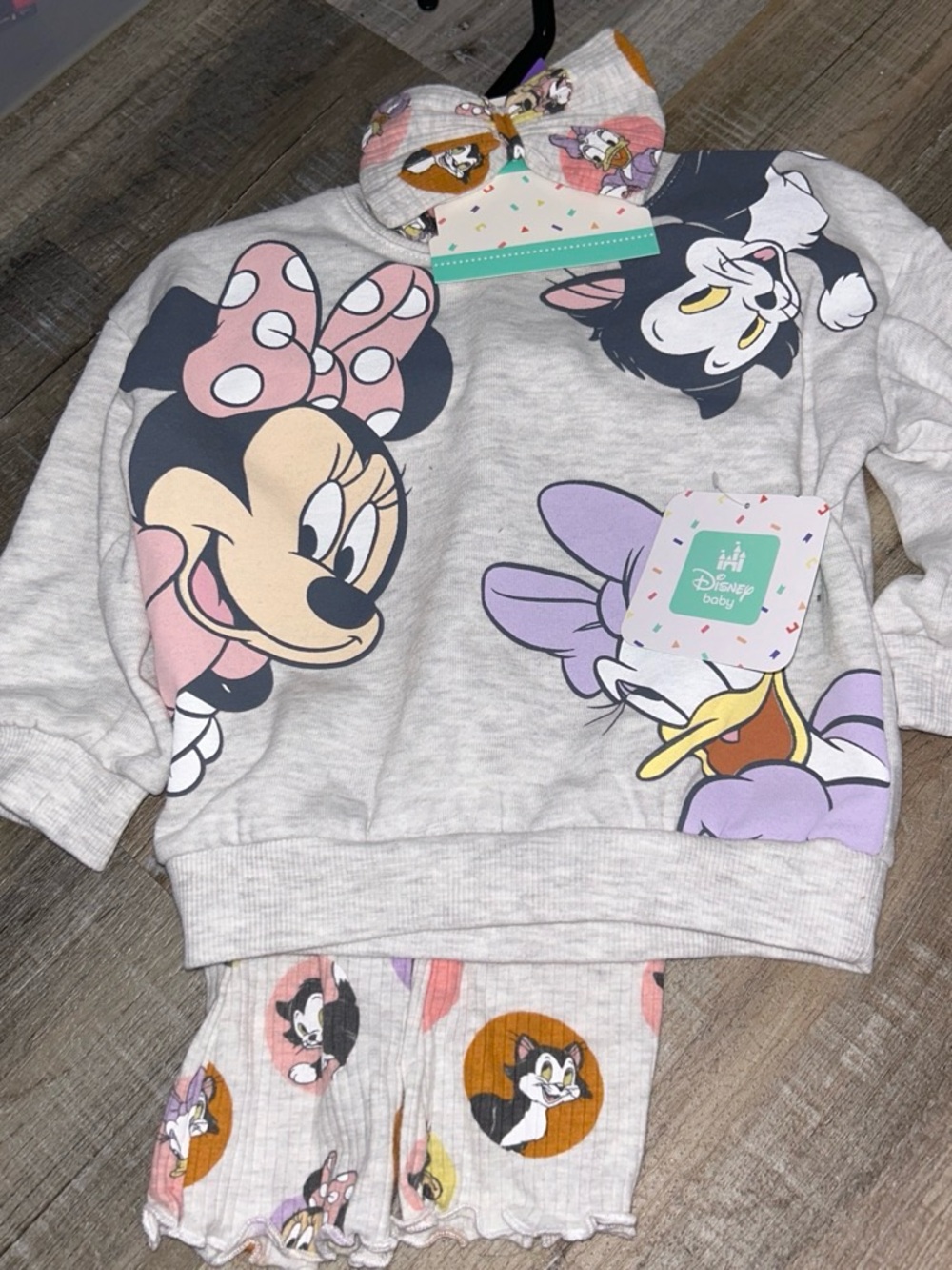 Disney Gray Minnie & Friends Two-Piece Pajama Set with Pink and Purple Accents